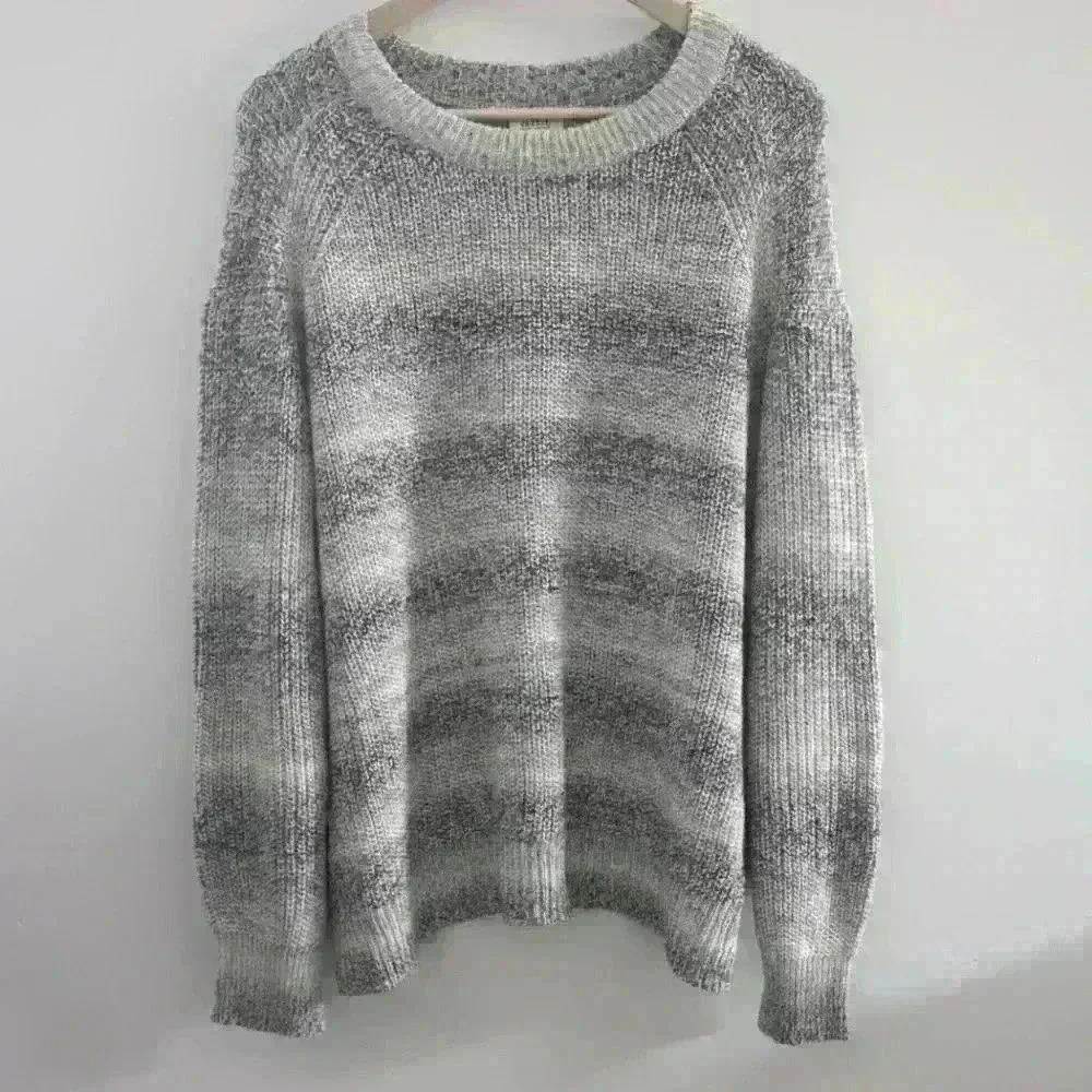 A.N.A | Women's Black/Grey/White Knitted Crewneck Long Sleeved Sweater